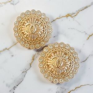 Luxury Gold/Rhinestone Upcycled Button Earrings 20mm
